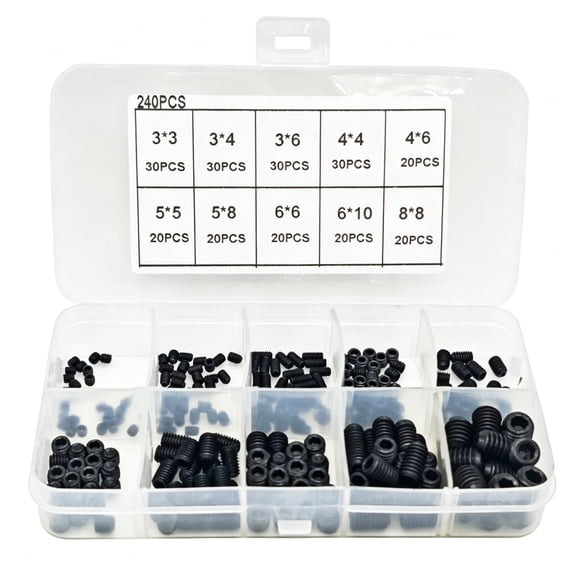 240-Piece Alloy Steel Black Hexagon Socket Screw Set - M3-M8 Headless Machine Screws for Various Applications