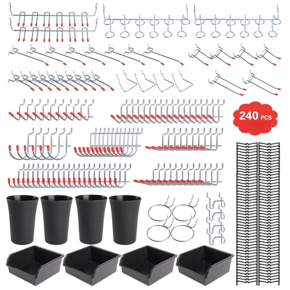 240-Piece Pegboard Hook Organizer Kit, 1/8 and 1/4 Inch, Tool Storage