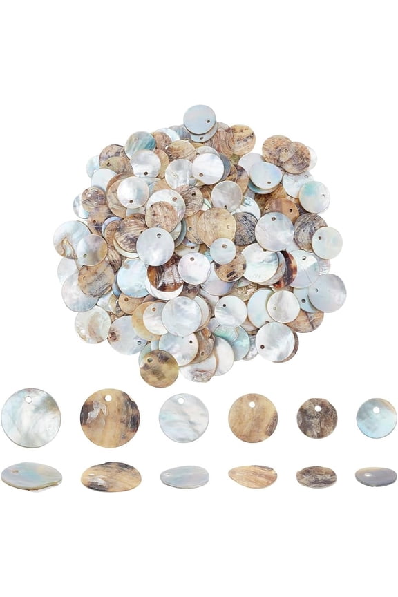 240 Pieces 3 Styles 10/12/15mm Natural Shell Beads Flat Round Mother of Pearl Beads Shell Beads Shell Coin Charms Beads for Craft Making Home Decoration Necklace Bracelet DIY