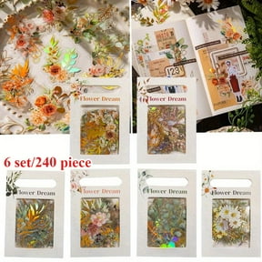 240 Pieces Gold Foil Botanical Stickers with Clear Background, Holographic Flower Eucalyptus Scrapbooking Sticker Floral Decals for Journaling Bullet Journal Planner Card Making DIY Crafts