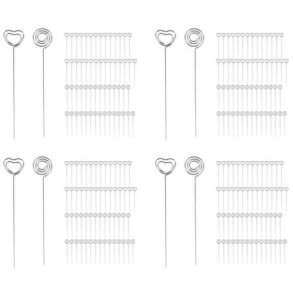 240 Pieces Metal Wires Memo Clip Note Card Holders Table Number Clip Photo Stand Round and Heart Shape, Silvery