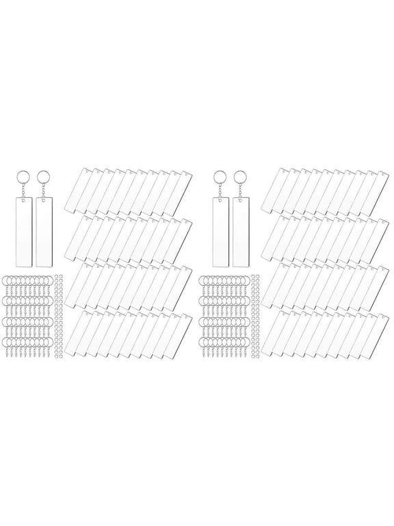 240 Pieces Rectangle Acrylic Key Chain Blank Transparent Acrylic KeyChain Blank