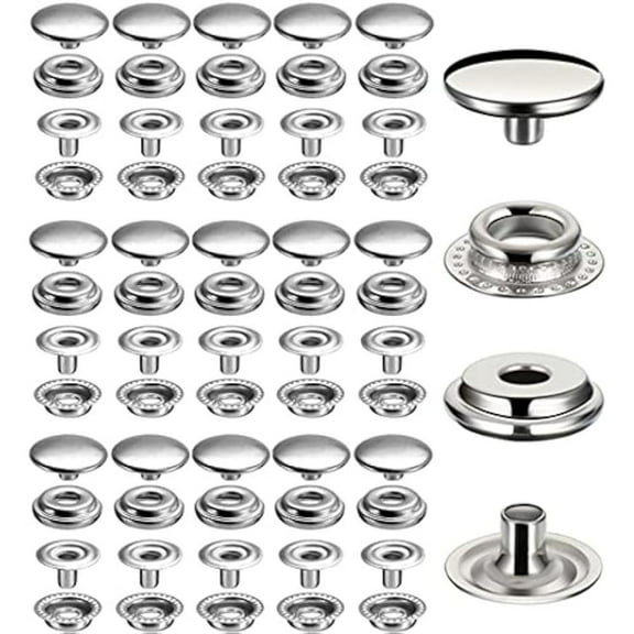 240 Pieces Stainless Steel Snap Fastener, 15mm Heavy Duty Snap Button Press Stud Cap for Jeans Fabric Jackets Clothes Bag Leather DIY Craft