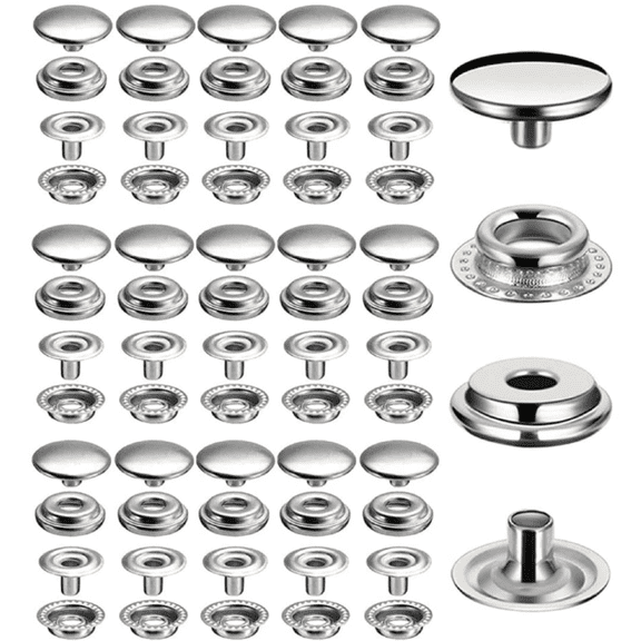 240 Pieces Stainless Steel Snap Fastener, 15mm Heavy Duty Snap Button Press Stud Cap for Jeans Fabric Jackets Clothes Bag Leather DIY Craft