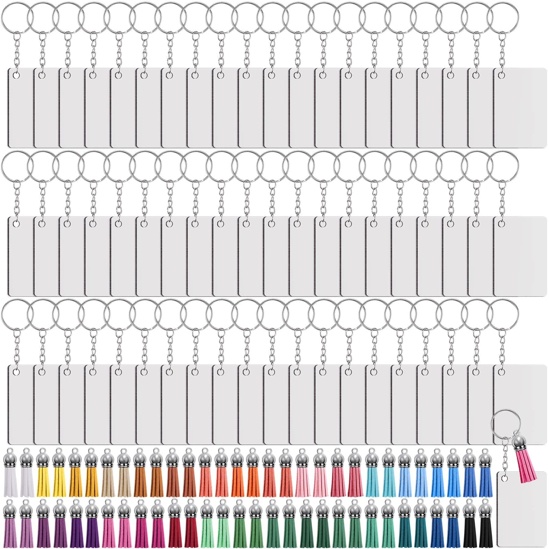240 Pieces Sublimation Keychain Blanks Tassel Set Sublimation Blanks Double Side Heat Transfer Blanks Keychain Tassels MDF Blank Key Chain Ring Blanks for Sublimation DIY and Craft