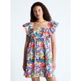 thumbnail image 1 of Free Assembly Women's and Women's Plus Square Neck Flutter Sleeve Mini Dress, XS-4X, 1 of 5