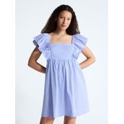 Free Assembly Women's and Women's Plus Square Neck Flutter Sleeve Mini Dress, XS-4X