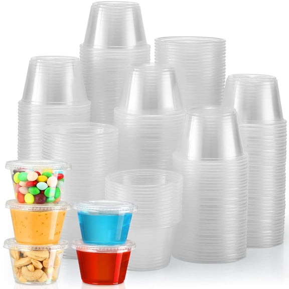 [240 Sets - 4 oz ] Portion Cups With Lids, Small Plastic Containers with Lids, Airtight and Stackable Souffle Cups, J Shot Cups, Sauce Cups, Condiment Cups for Lunch, Party, Trips