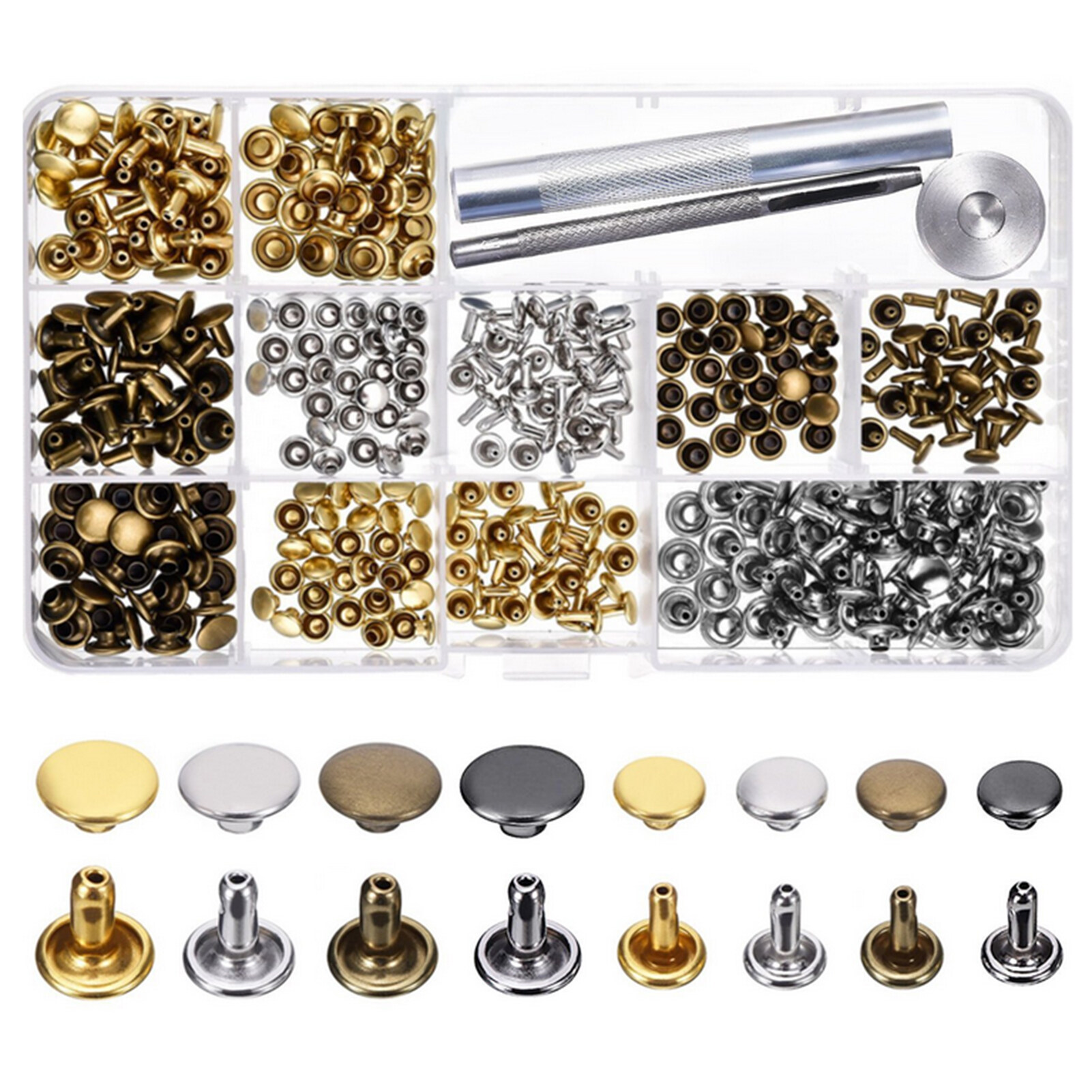 240 Sets Leather Rivets Double Cap Rivet Tubular 4 Colors 2 Sizes Metal ...