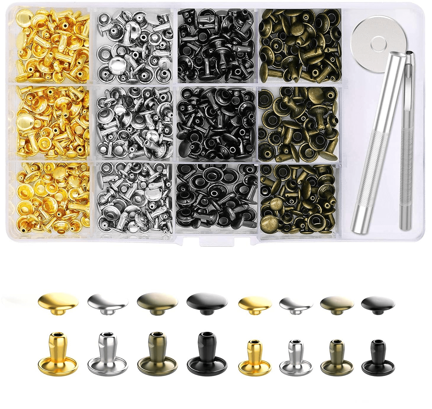 240 Set Double Cap Rivets With 3pcs Fixing Tools For Jackets Belts Jeans  Bags Clothing Fabric Leather Craft Diy Accessories Tool - Garment Rivets -  AliExpress