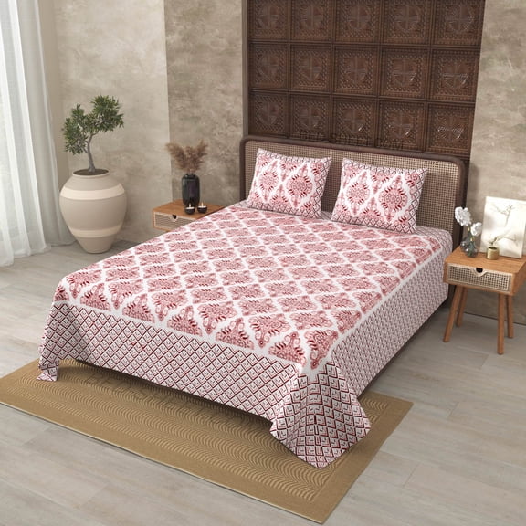 240 TC Cotton 100 % Pure Cotton Chocolate Brown Color Zigzag Border Jaipuri 90 x 108 Inch Double BedSheet with 2 Pillow Covers