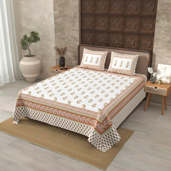 240 TC Cotton English Peach Pastel 100% Cotton 210 TC 90 x 108 Inch Double BedSheet with 2 Pillow Covers