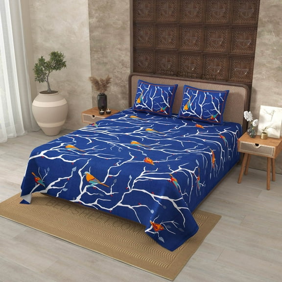 240 TC Cotton Indian Sparrow 100% Pure Cotton 90 x 108 Inch Double BedSheet with 2 Pillow Covers