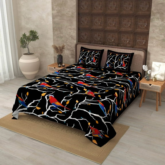 240 TC Cotton Indian Sparrow 100% Pure Cotton 90 x 108 Inch Double BedSheet with 2 Pillow Covers