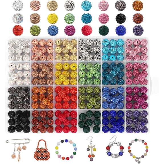 240 count 24 Colors Rhinestone Beads for Crafts, Sparkle Round  Disco Ball Clay Rhinestone Beads for DIY  Making Bracelet, Necklace, Earring and Christmas Decoration (10mm)