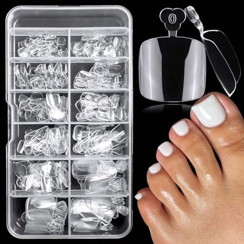 240 count  Toenail Soft Gel   Tips Clear Press  Toenails Short Square   for , 12 Sizes False Toenail Clear   Tips for Gel/ Toenails Extension