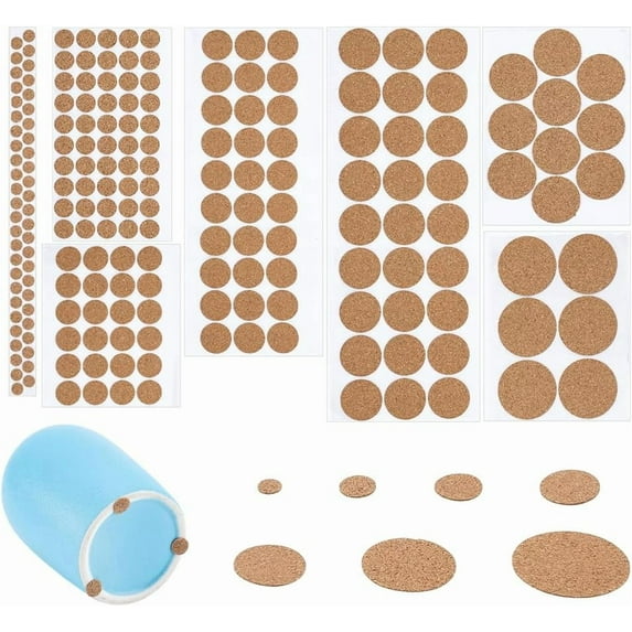 240 pcs Round Cork Pads 6 Styles Self-Adhesive Furniture Pads Tiles Natural Bulletin Boards Corks Sheet High Density Thick Trivets for Drawer Table Coaster Home Office diy