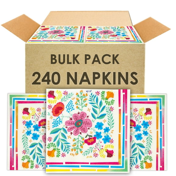 240 x Colorful Disposable Paper Napkins for Parties, 13 x 13 Floral Decorative Serviettes for Decoupage, Pretty Summer Napkins, Mexican Fiesta Birthday Afternoon Tea Party Serviettes Boho BBQ