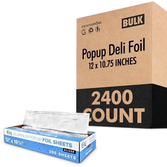 2400 Count Pre-Cut Deli Foil Sheets 12 Heavy-Duty Pop-Up Aluminum Sheets for Restaurants, Burritos, Hot Dogs, Sandwiches Stock Your Home