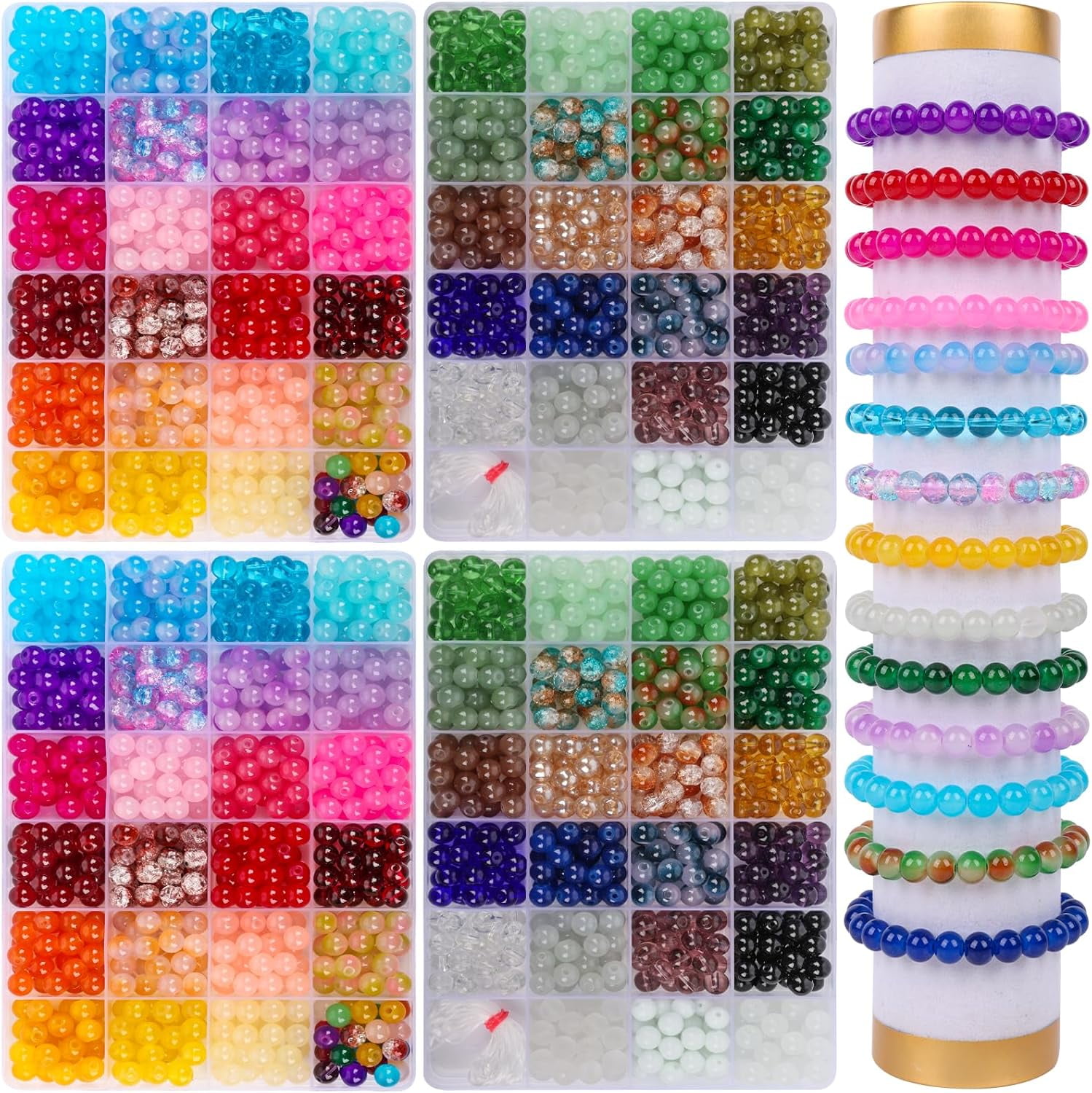 2400 PCS 8mm Glass Beads Bracelet Making Kit, 47 Colors Crystal