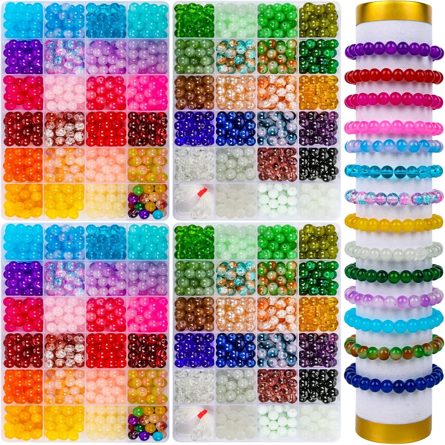 2400 Pcs 8mm Glass Beads Bracelet Making Kit 47 Colors Round Crystal DIY Jewelry Crafts