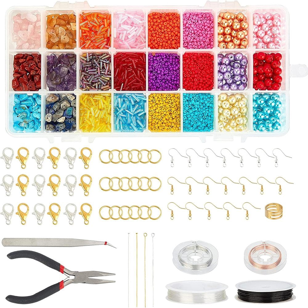 2400 Pcs Mixed Stone Beads Kits with Earring Hooks Spacer Beads Pendants Charms Jump Rings for DIY Jewelry Necklace Bracelet Earring Making