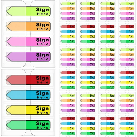 2400 Pcs Sign Here Tabs Colored Flag Stickers Self-Stick Notes 8 Colors with Dispenser Arrow Flag Easy to Post for Notary Books Paper (Sign Here)