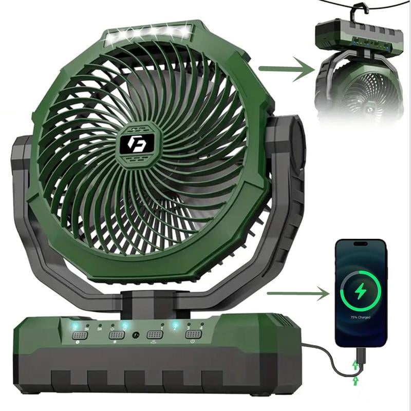 24000/12000mAh Camping Fan -  Portable 3-in-1 Fan Rechargeable- 9-Inch Battery Powered Fan(140Hrs/70Hrs) - USB Desk Emergency Camping Fan with LED Light & Remote for Outage Indoor, Outdoor