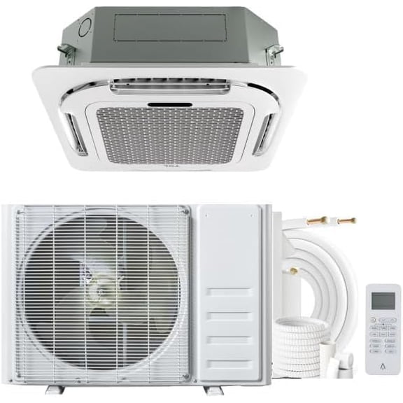 24000 BTU Ceiling Cassette Mini Split AC, 208/230V Ductless Heat Pump, 360° 8-Way Airflow, R454B Refrigerant, Cooling & Heating, 25ft Installation Kit, Remote Control for Office, Home, Retail