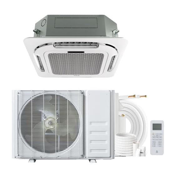 24000 BTU Ceiling Cassette Mini Split AC, 8-way 360° Airflow, Remote Controller, Ductless Cooling&Heating Ceiling Air Conditioner, 208/230V, 25ft Kit