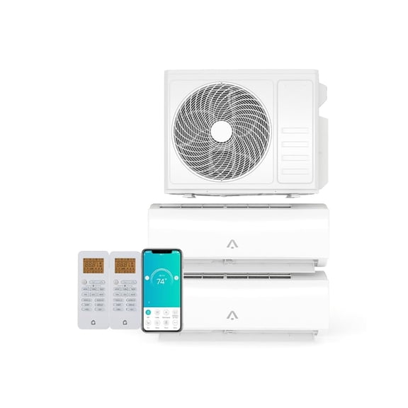24000 BTU Dual Zone Mini Split Air Conditioner, 20 SEER2 208-230V 12000 BTU + 12000 BTU Wifi Enabled Multi Zone Ductless Mini Split AC Heating System, Heat Cools up to 750 sq. ft, White