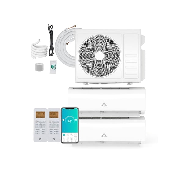 24000 BTU Dual Zone Mini Split Air Conditioner, 20 SEER2 208-230V, 2 Zone 12000 BTU Wifi Enabled Multi Zone Ductless Mini Split AC Heating System White