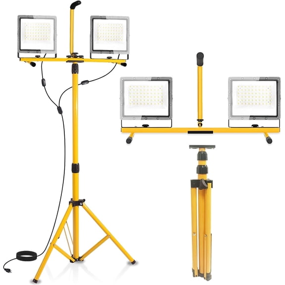 RIUVAO 200W LED 2-Light Tripod Mounted Portable Work Lights