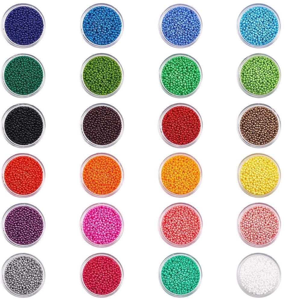 24000 Pcs 24 Colors 12/0 2mm Multicolor Beading Glass Seed Beads Opaque Round Pony Bead Waist Beads Mini Spacer Beads for Anklet Choker Jewelry Making