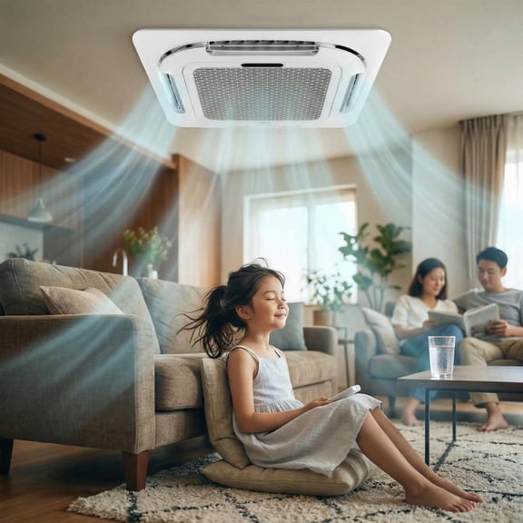 24000BTU Ceiling Cassette Mini Split AC & Heat Pump,22.5 SEER2 Ductless Inverter AC Units Cooling&Heating Ceiling Air Conditioner,8-way 360° Airflow, WiFi&Remote Control& 25FT Installation Kits,230V