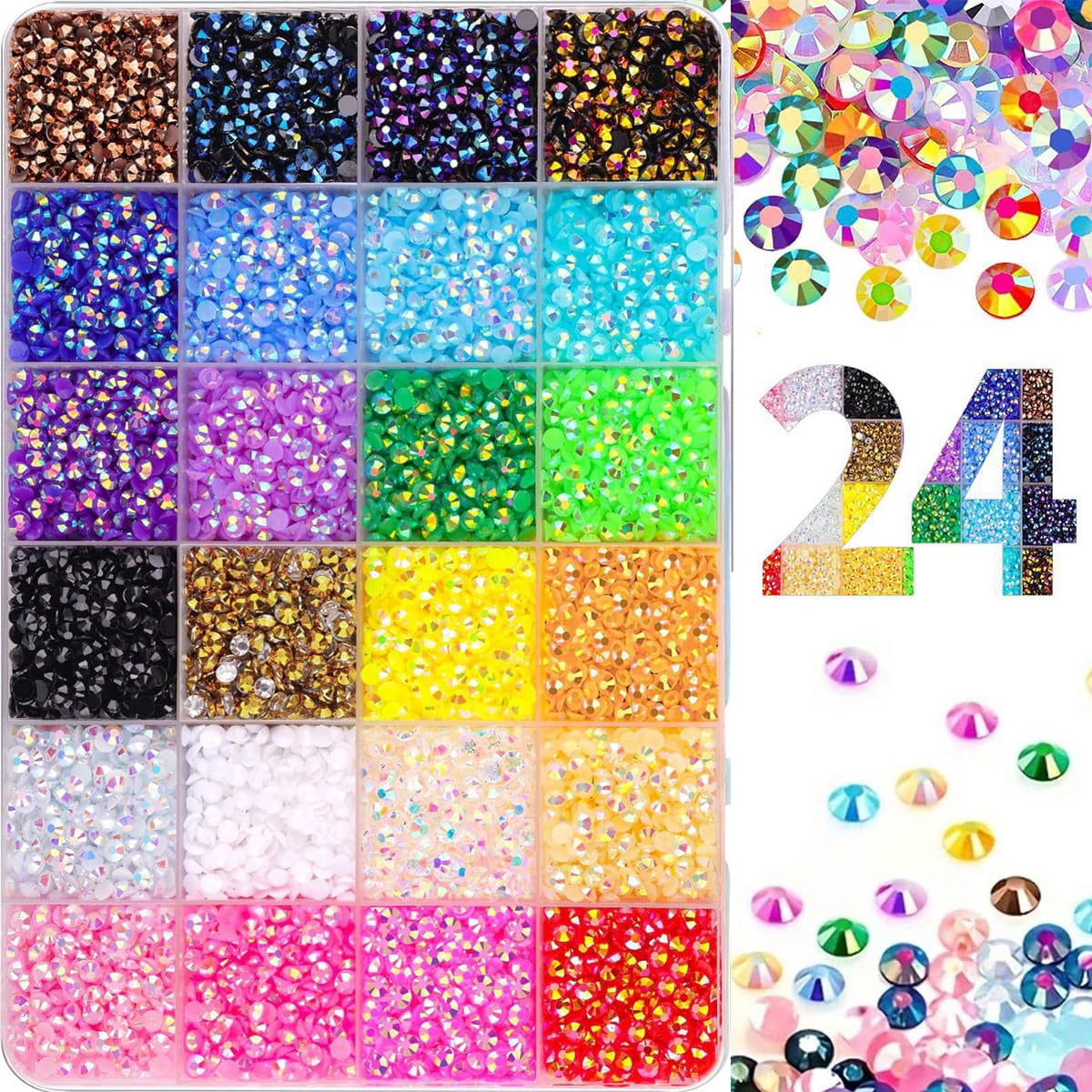 24000Pcs Bedazzling Kit,24 Colors Bedazzler Kit with Rhinestones,Flatback Rhinestones with Tweezers and Pickup Pen for Crafting Nail Diamond Art Cloth Shoes