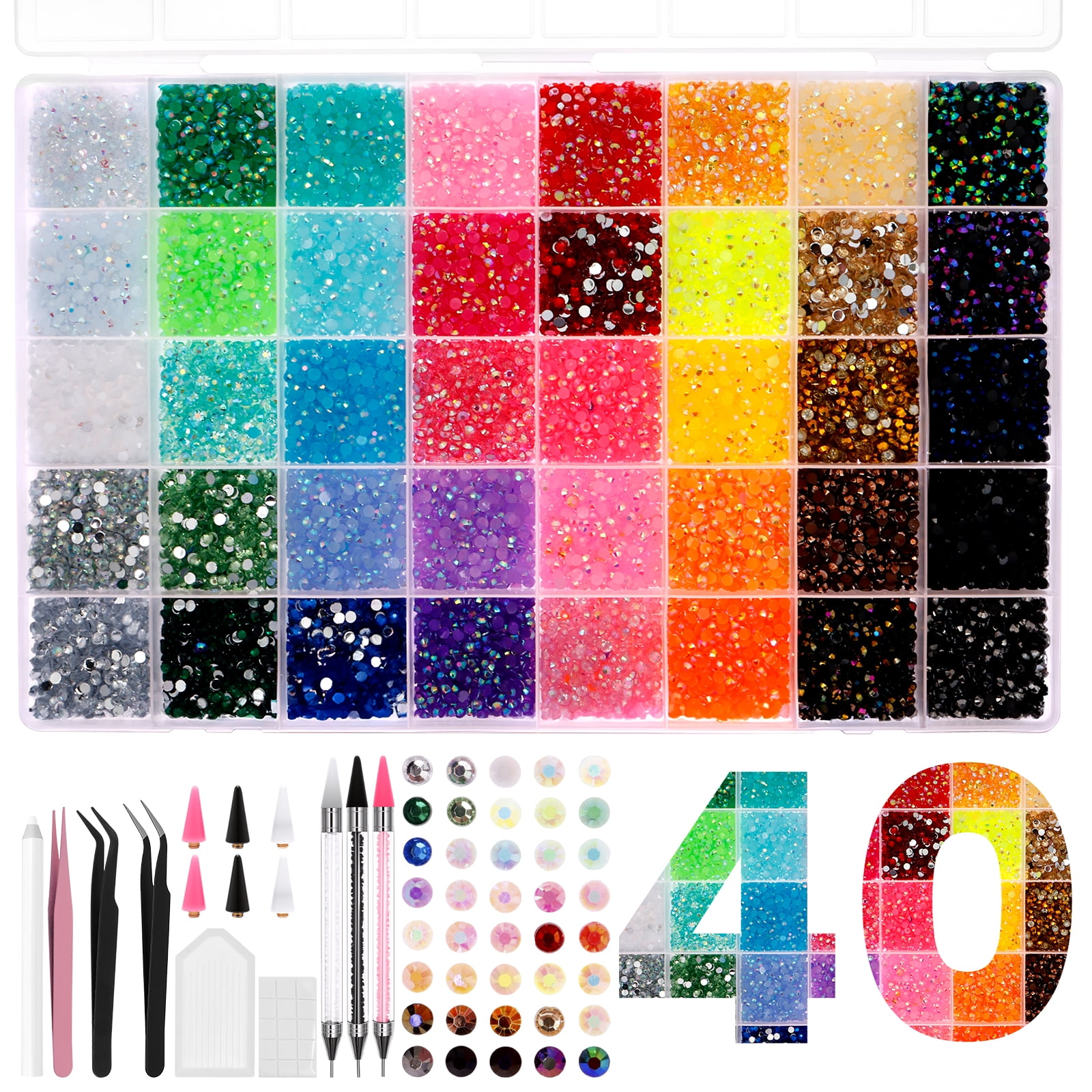 24000Pcs Resin Jelly Rhinestones for Crafting, Bedazzler Kit with Flatback Gems Rhinestones, 40 Color 3mm Flatback Gems for Diamond Art DIY Crafts Clothing Shoes Nail Art Decoration