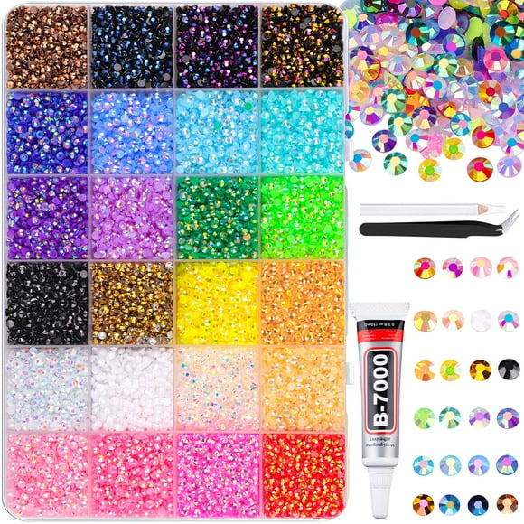 24000pcs Jelly Resin Rhinestones with Tweezers for Crafts, Mixed Gems, 3mm Non Heat Setting, Crystals for DIY Clothing, Glasses, Cups, Shoes, Fabric, Nail Decor