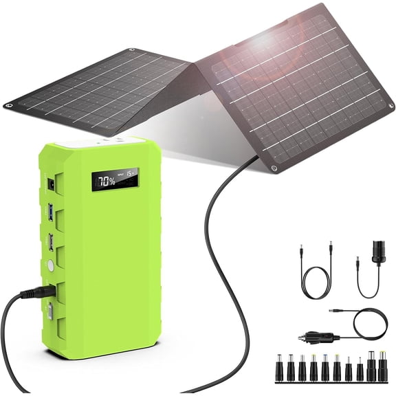 24000mAh/65W Solar Generator 30W with Panels Included, 88Wh Portable Power Station with AC Outlet, Lithium Battery Rechargeable Powered Bank with 110V AC Outlet for Emergency (Green+Black)