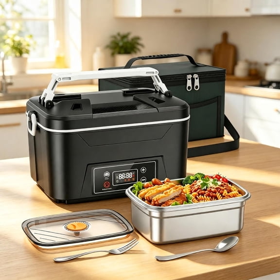 24000mAh Cordless Heated Lunch Box, 1.2L Portable Food Warmer with Digital Display, 5 Modes Schedule Heating, 304 Stainless Steel, Power Bank for Work Travel Camping