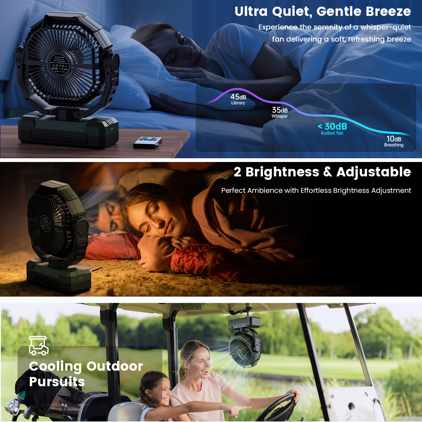 24000mAh Portable Camping Fan with LED Lanterns - USB Rechargeable, 12V Powerful Cooling for Indoor & Outdoor Use, Green & Black Design, Multi-Component Setup with Adjustable Speeds & Digital Display