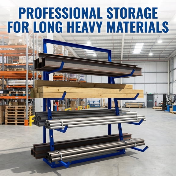 2400LBS Capacity Heavy Duty Alloy Steel Lumber Storage Rack, 4-Tier Adjustable Freestanding Rustproof Pipe Organizer, Blue Shelf for Construction Materials Storage