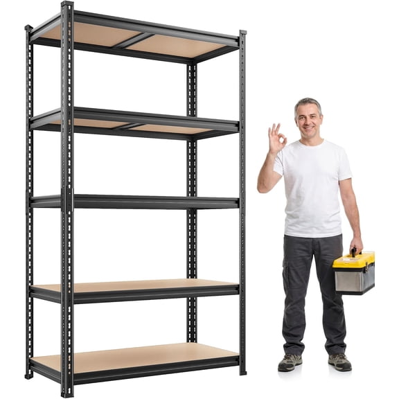 2400LBS Heavy Duty Garage Shelving,5 Tier Adjustable Metal Storage Shelves Unit,Fit 27-Gallon Storage Bins,72Hx35.55Wx16D,Reinforced 5 Support Rods,Powder Coated Rack for Garage Basement Retail