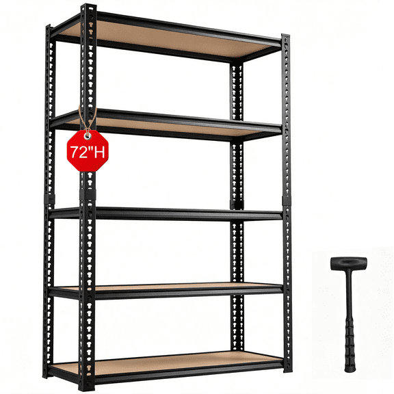 5-Tier Heavy Duty Metal Storage Shelving Unit, 2400 LBS Metal Rack Garage Shelving, Adjustable Storage Rack for Garage, Warehouse, Pantry & Workshop, 72" H x 35" W x 12" D, Black