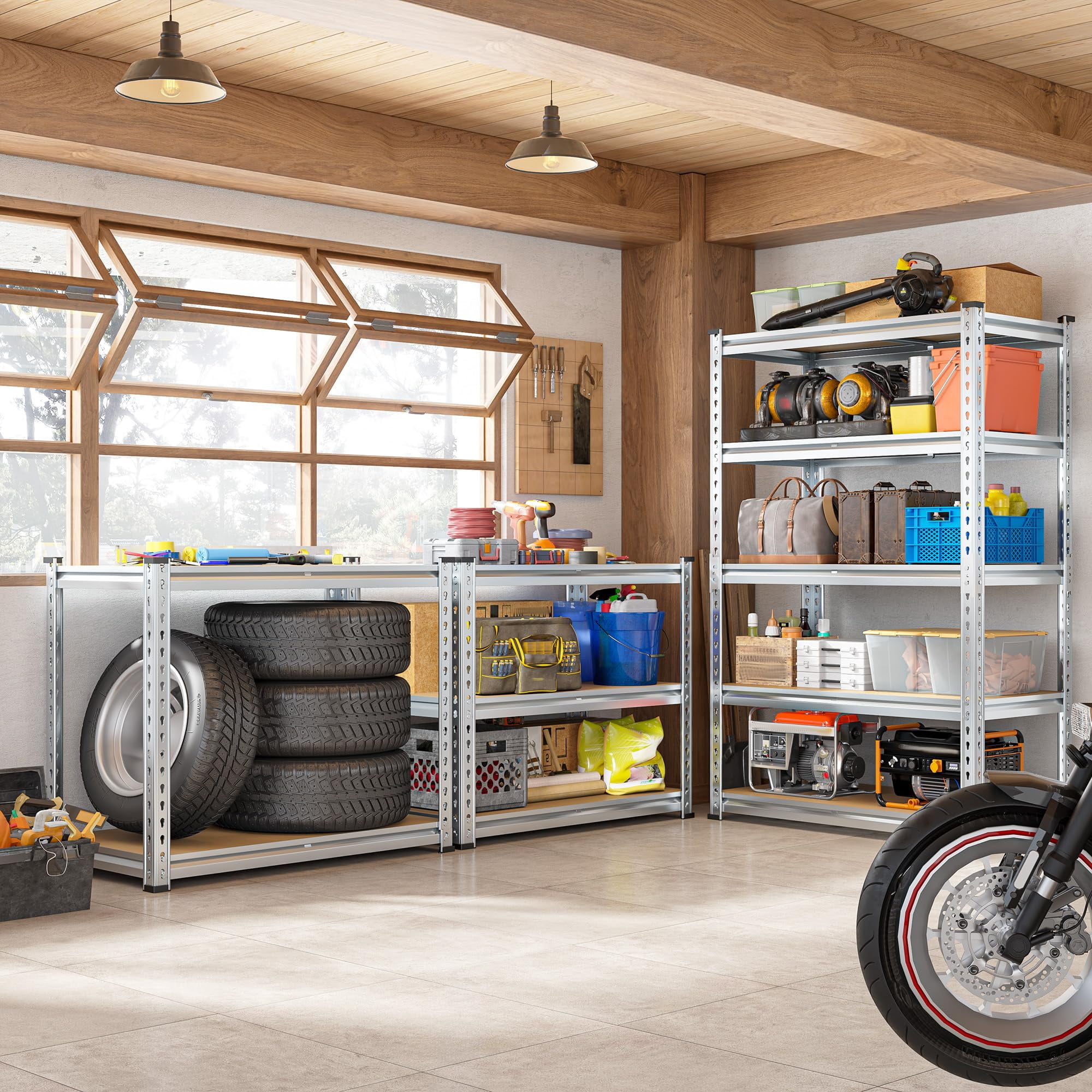 2400LBS Storage Shelves 5 Tier Garage Shelving Heavy Duty Adjustable ...