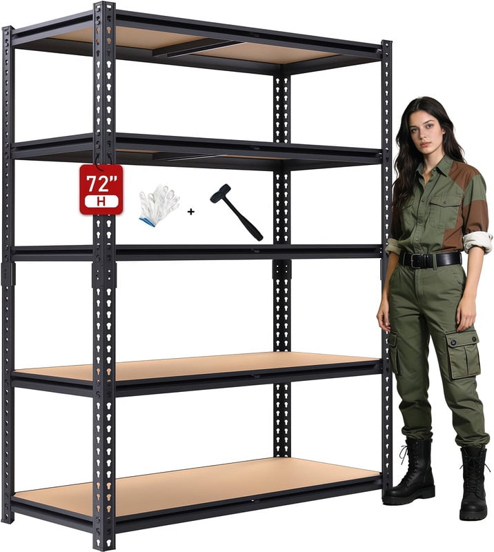 2400LBS Storage Shelves 5 Tier Garage Shelving Heavy Duty Adjustable Garage Shelves, Utility Rack Shelf, Shelving Units for Storage Warehouse Pantry Closet, 40" W x 20" D x 72" H