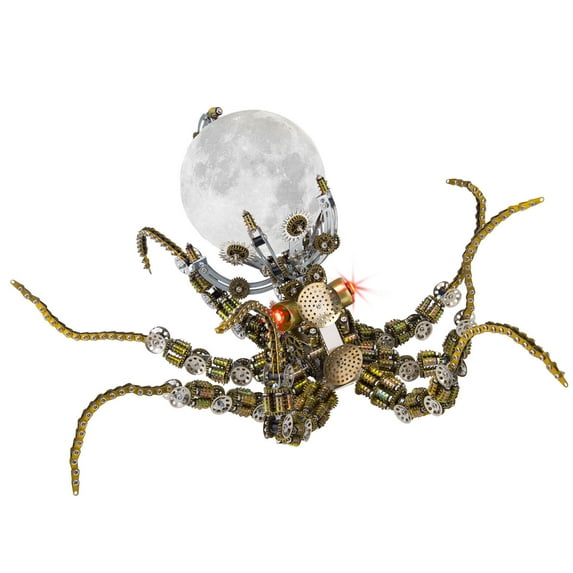 2400PCS DIY Mechanical Octopus 3D Metal Puzzle Model Kit with Lamp Steampunk Assembly Decor Creative Desk Ornament Christmas Gift for Adults & Teens
