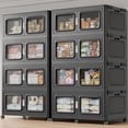 thumbnail image 1 of 2400QT Extra Large Stackable Storage Bins with Lid, 600Gal Collapsible Closet Organizer and Storage Drawers with Wheels, Plastic Storage Box, 8Packs, Black, 1 of 1