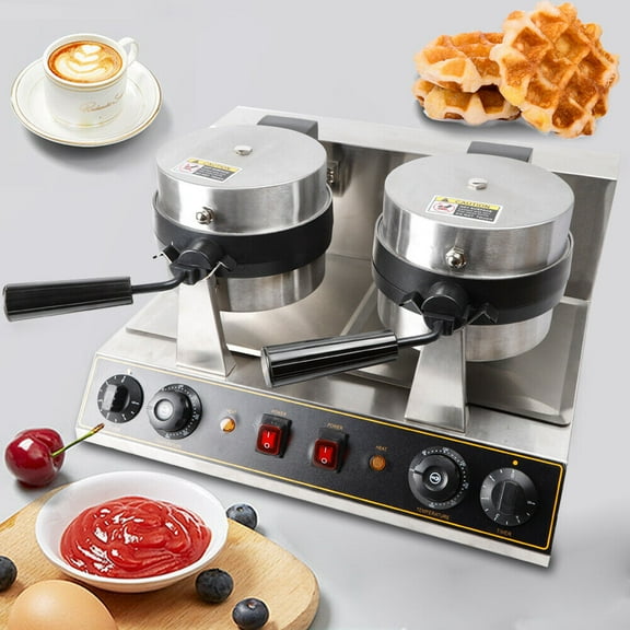 2400W Commercial Dual Head Belgian Waffle Maker Rotating Double Waring Breakfast Maker
