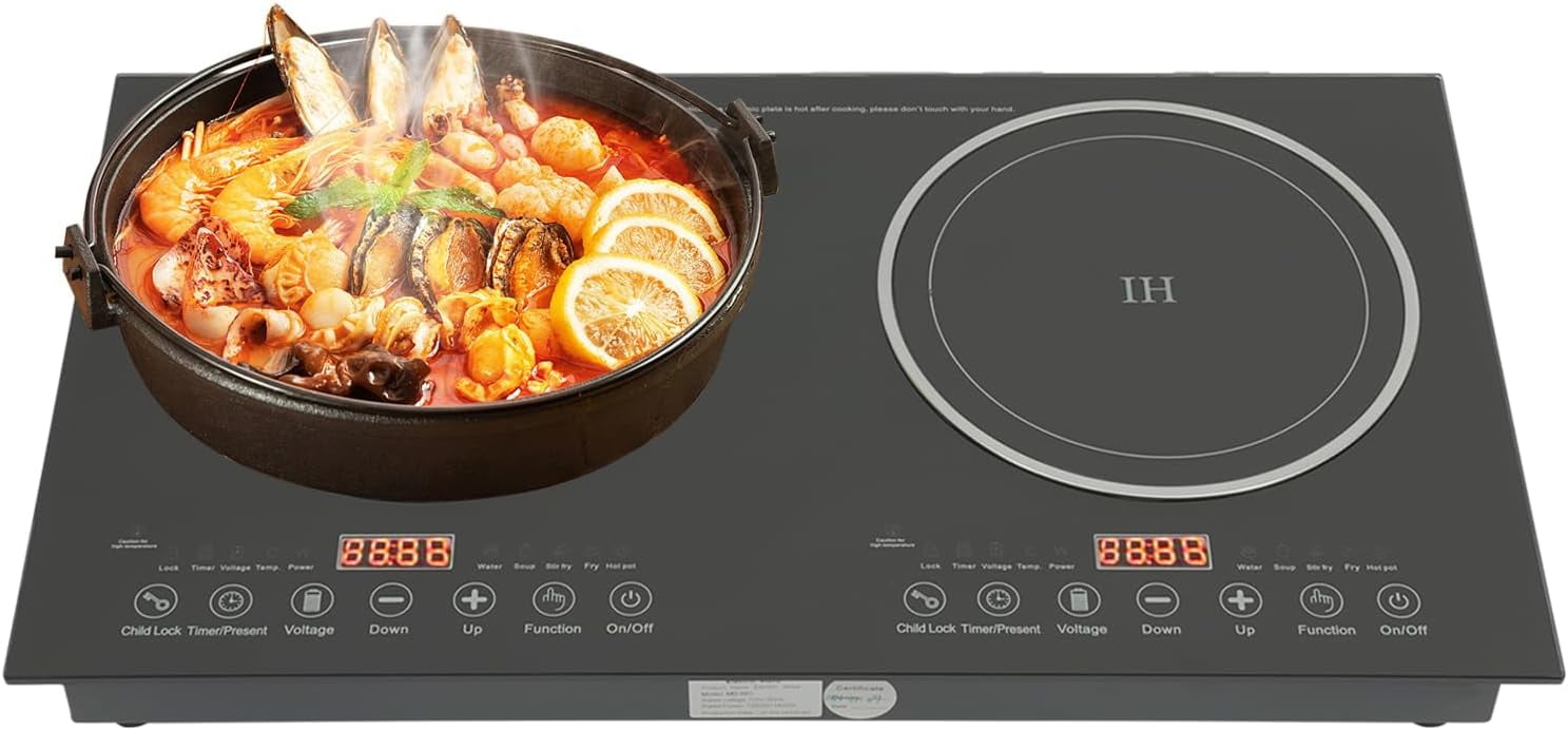 2400W Electric Stove Portable Countertop Induction Cook Top Double,Electric Hot Plate Dual Control Infrared Cook Top for Flat-Bottomed Magnetic Pans/Containers